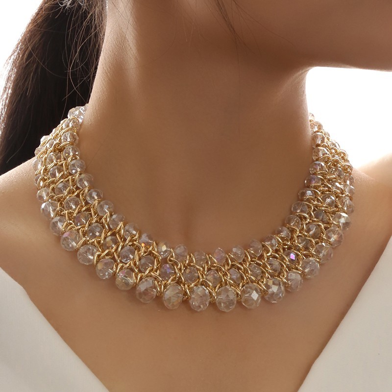 Collar gargantilla de cristal colorido hecho a mano para mujer collar de cadena multicapa cuentas