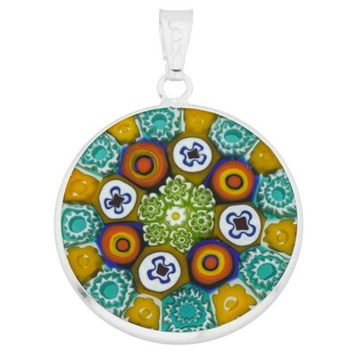 GlassOfVenice Murano Glass Millefiori Pendant in Silver Frame 7/8''