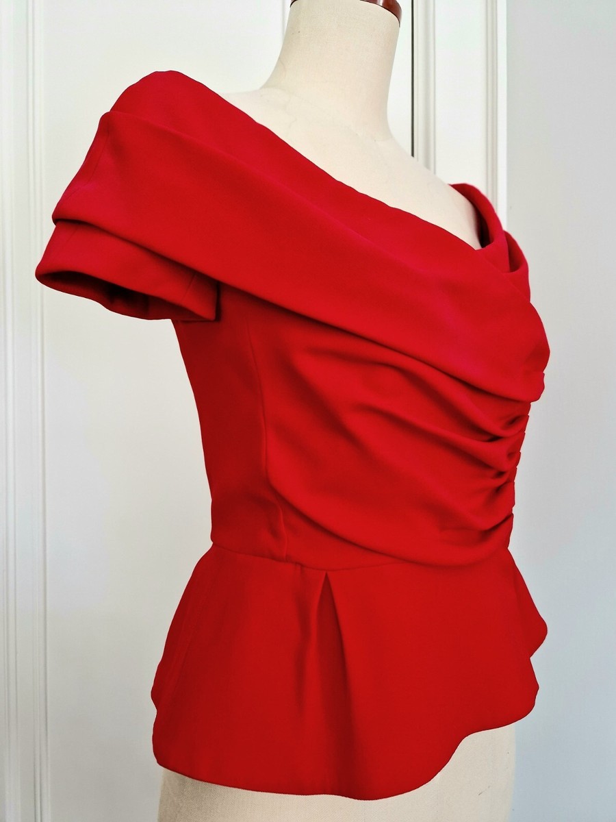 Christian Dior sz 36 38 4 6 Off Shoulder Red Silk Peplum Bar Christian Dior sz 36 38 4 6 Off Shoulder Red Silk Peplum Bar