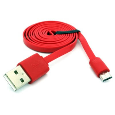 Charger MicroUSB 6ft USB Cable Cord Power Wire Sync Flat Red for Cell Phones