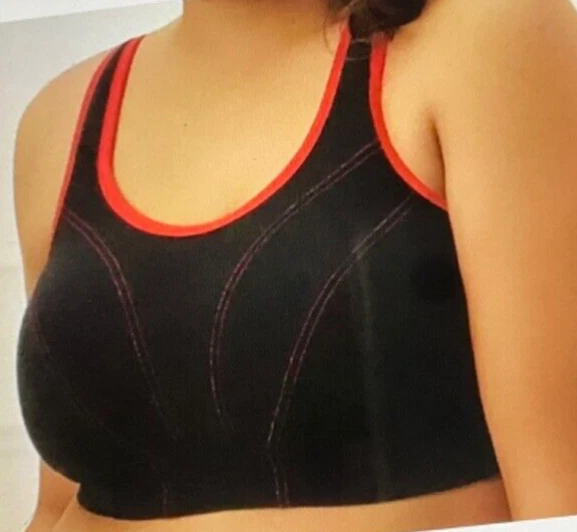 GODDESS 6910 SUJETADOR DEPORTIVO COPA SUAVE NEGRO/ROJO, 40DD, NUEVO SIN ETIQUETAS Foto 3 de 4
