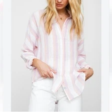 Rails Alyssa Dusk Stripe Long Sleeve Soft Linen Dolman Button Down Top Size L