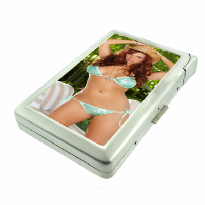 Country Pin Up Girls D25 Cigarette Case with Built in Lighter Metal Wallet 