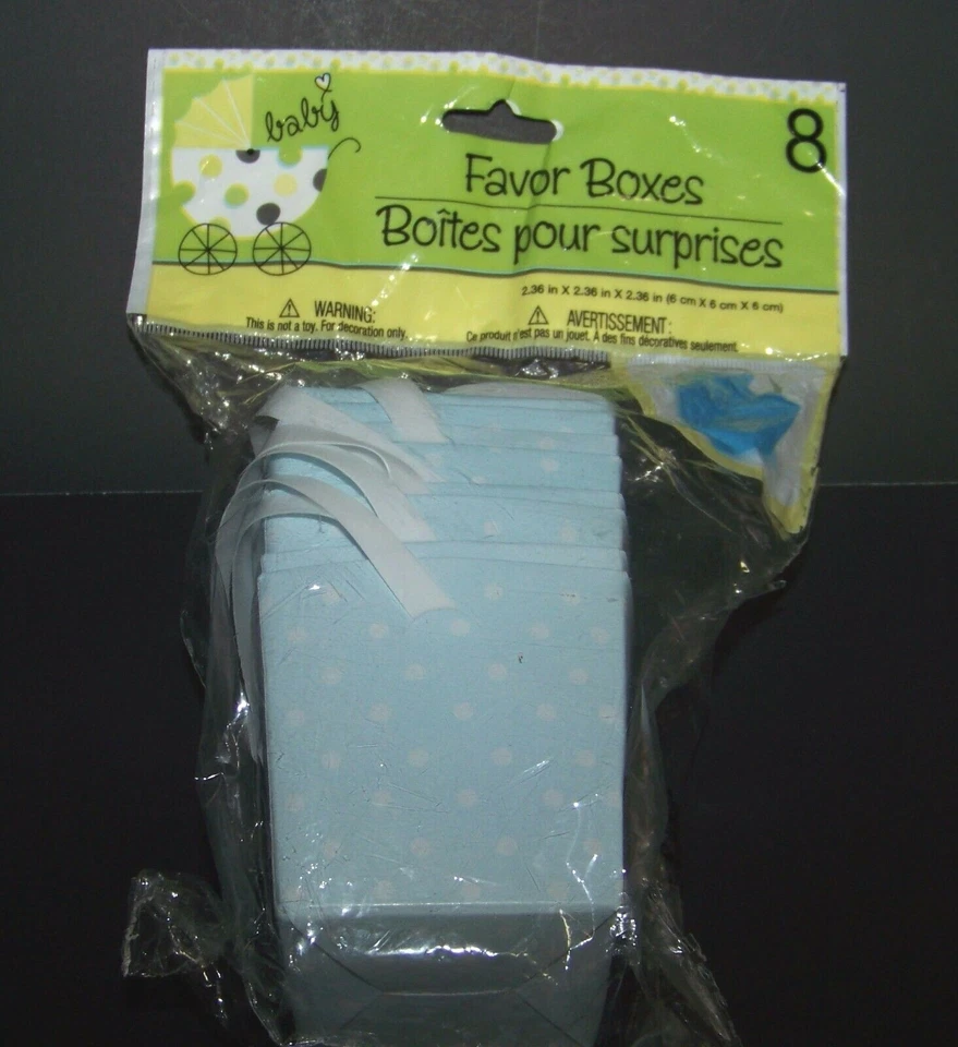 Boy Baby Shower Party Supplies Lot, Favor Boxes, Plates, Cups, Blue Polka Dots - Image 3 of 4