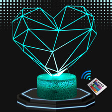 Lampe de chevet 3D LED coeur stylisé déco  - Veilleuse changement de couleurs