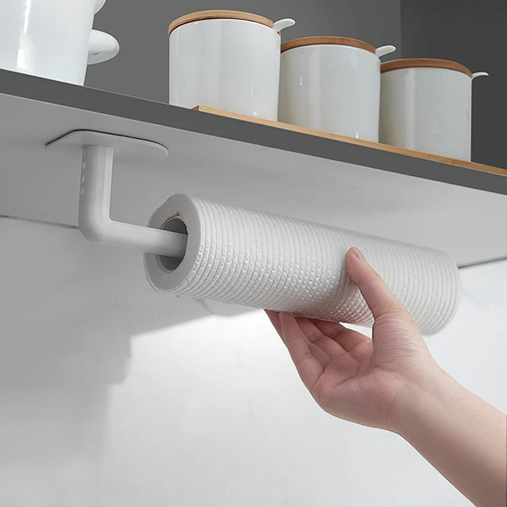 ABS Self-adhesive Towel Holder Under Cabinet Paper Roll Rack Kitchen  Accessories