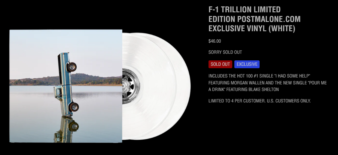 Post Malone F-1 TRILLION LIMITED EDITION EXCLUSIVE VINYL Post Malone F-1 TRILLION LIMITED EDITION EXCLUSIVE VINYL