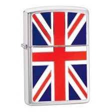 Zippo Petrol Lighter Union Jack Flag Emblem Brushed Chrome Smoker Gift Windproof