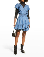 Michael Michael Kors Smocked Wrap Dress Blue Size L 3161