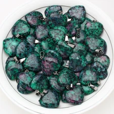 30pcs Wholesale natural Heart Epidote Gemstone stone Silver P Beads Pendant