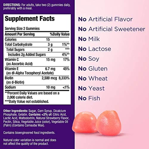 Nature's Bounty Vitamin Biotin Optimal Solutions Hair Skin Nails Gummies 200 ct - 第 6/7 張圖片