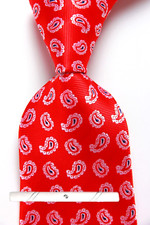 New Classic Paisley Red Silver Blue JACQUARD WOVEN 100 Silk Men's Necktie Tie