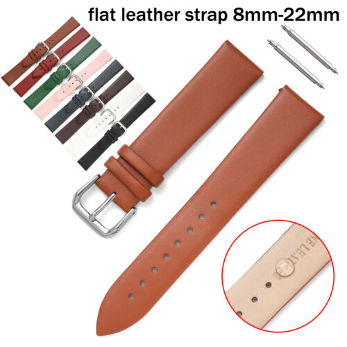 Ultra Slim Leather Watch Band 8-22mm Watch Strap Bracelet Stainless Steel Buckle - Picture 1 of 20