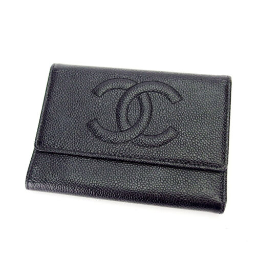 CHANEL tri-fold wallet here mark caviar skin Auth… - image 1