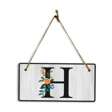 H Flower Decor 5x10 Hanging Wall or Door Sign  Alphabet Letter Room Decoration