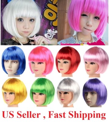 Stylex Party Short Bob Wig With Bangs – 11 Colors, Straight Synthetic, Flapper Style Cosplay