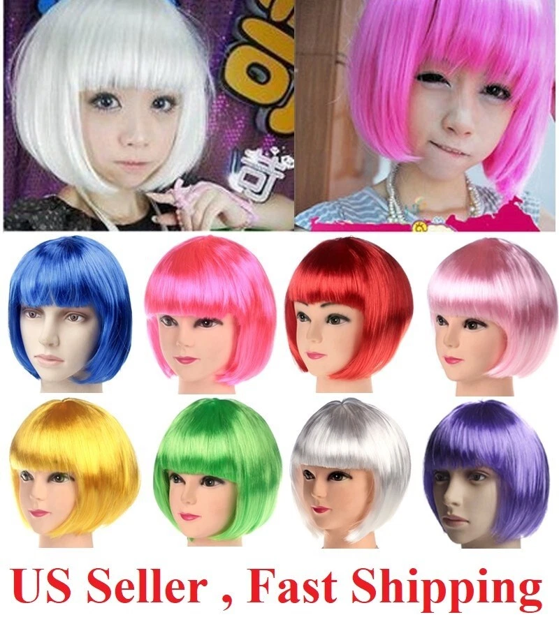 Sexy BOB Peluca Completa Varios Colores Disfraz Juegos con disfraces Anime Halloween Fiesta Cabello EE. UU. Foto 2 de 3