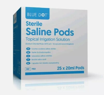 Sterile Kochsalzlösung Blue Dot Augenwunde Augenspülung Pods, 20 ml - 25er Pack