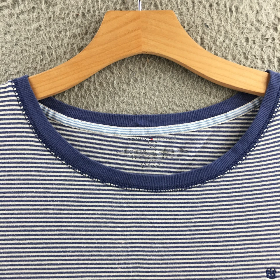 Tommy Hilfiger Camiseta Mujer L Azul Blanco Rayas Manga Corta Pullover Informal Foto 3 de 4