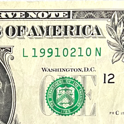 $1 One Dollar Bill 19910210 birthday anniversary January 2 or February 1, 1991 - Picture 1 of 3