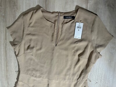 NWD Polo Ralph Lauren Womens Dress Beige 12 V-Neck 100% Polyester Short  Sleeve | eBay