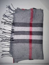 Scarf, Unbranded 100 Percent Wool, Plaid Fringe, Black, Grey, And Red, Scotland