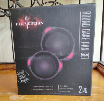 Hell's Kitchen 2 pc. Round Cake Pan Set - Non-Stick, Silicone Handles - NIB!