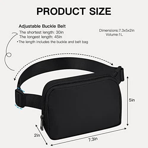Belt Bag, Crossbody Bags for Women - Soft Nylon Waist Packs for Women, Black