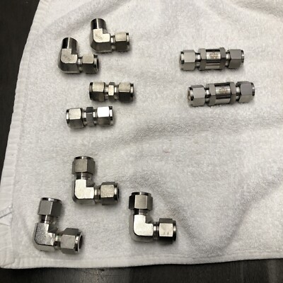 Lot Of 9 Stainless Steel Fittings, Check Valves, Elbows, Couplers 6000 Psi 1/2 *
