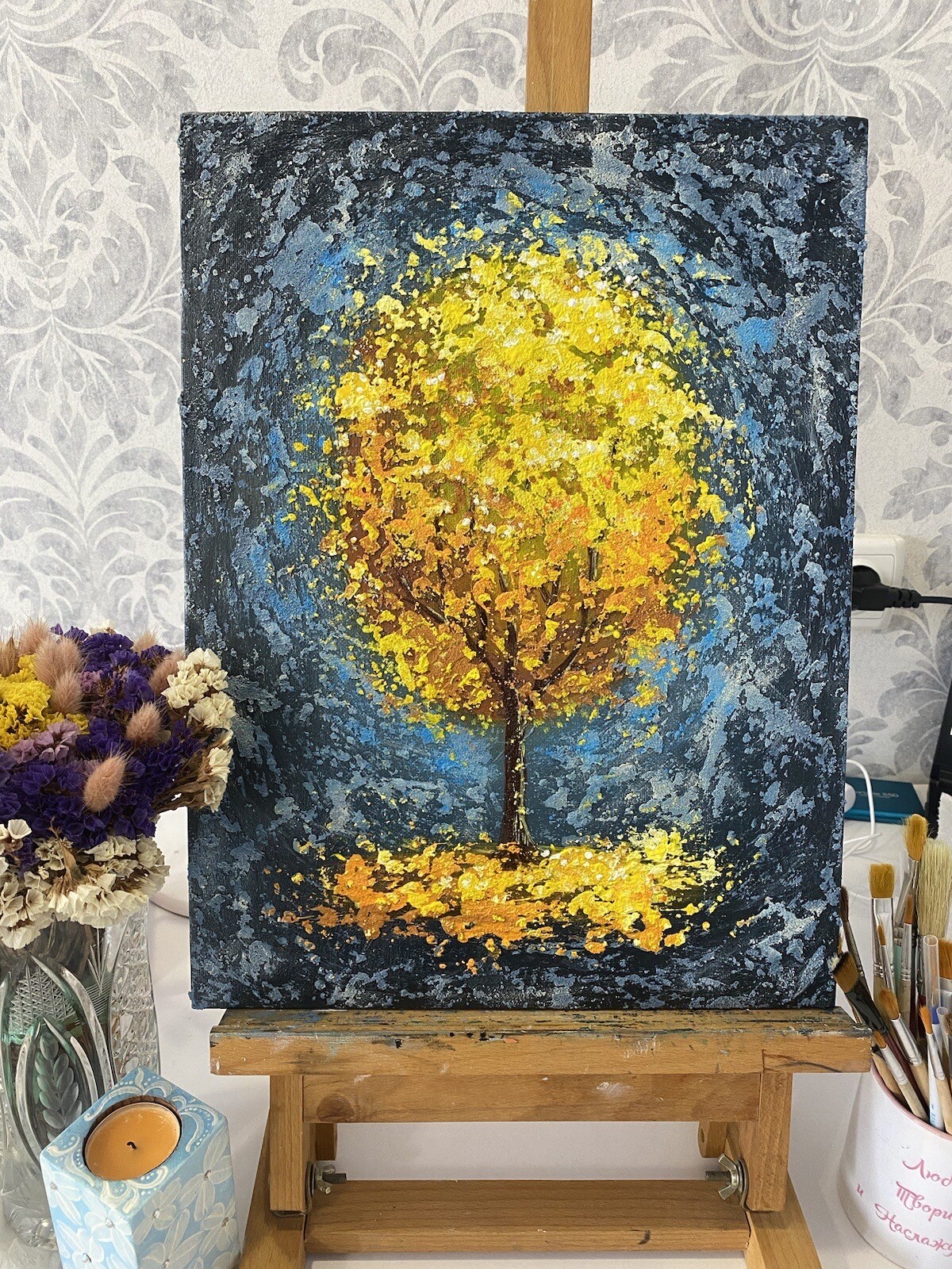 Original Oil Painting Tree Of Life Art Golden Tree Painting Texture Landscape