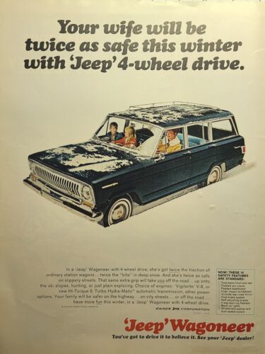 '66 Jeep Wagoneer Mom Kids Snow Kaiser Jeep Corp Toledo OH Vintage Print Ad 1966 - Afbeelding 1 van 2