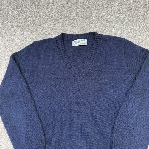 Maglione lana vintage Old Colony donna piccolo blu navy scollo a V Scotch Nap USA - Foto 2 di 13