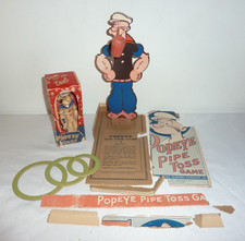 2 Antique 1930s POPEYE Items Ring Toss Pipe Game Kerk Guild Soap READ