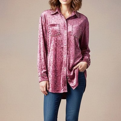 AD American Darling Women s Velvet Western Shirt   Studded Button-Down Top,