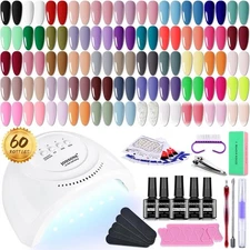 Ultimate 60pc Gel Nail Polish w/ UV Light Matte & Glossy Top Coat Manicure set
