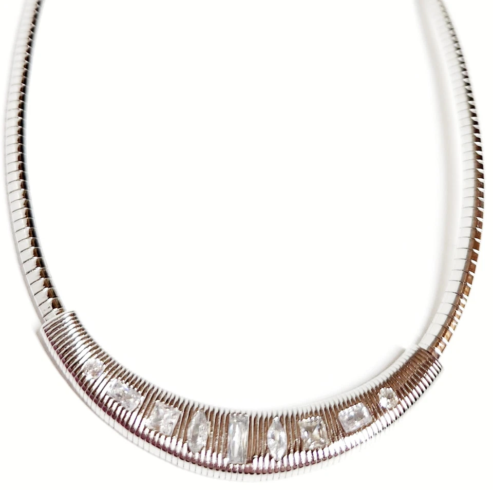 Collar de cadena de serpiente acanalada de cristal Anthropologie plateado chapado en oro latón nuevo con etiquetas Foto 3 de 4