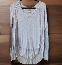 WE THE FREE PEOPLE Shirt Womens Large Light Blue Catalina Oversized Waffle Knit