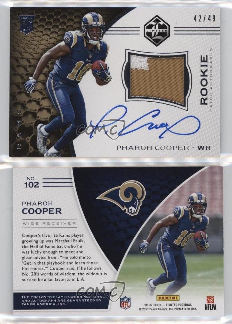 2016 Panini Limited Rookie Spotlight Silver 42/49 Pharoh Cooper Patch Auto 0v0 view 3