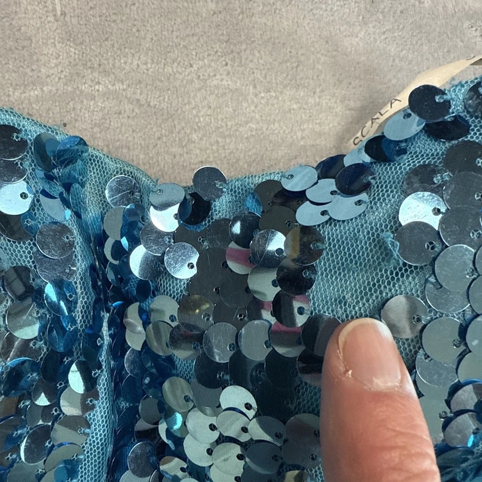 Vestido Scala Lentejuelas Azul Sin Tirantes Baile de graduación Formal Cóctel Completamente Lentejuelas Talla 6 Foto 2 de 4