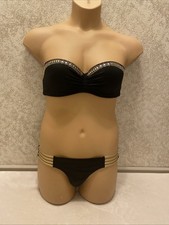 Victoria s Secret Bikini. Black With Gold/Silver Rhinestones Studs. Size 36C/M