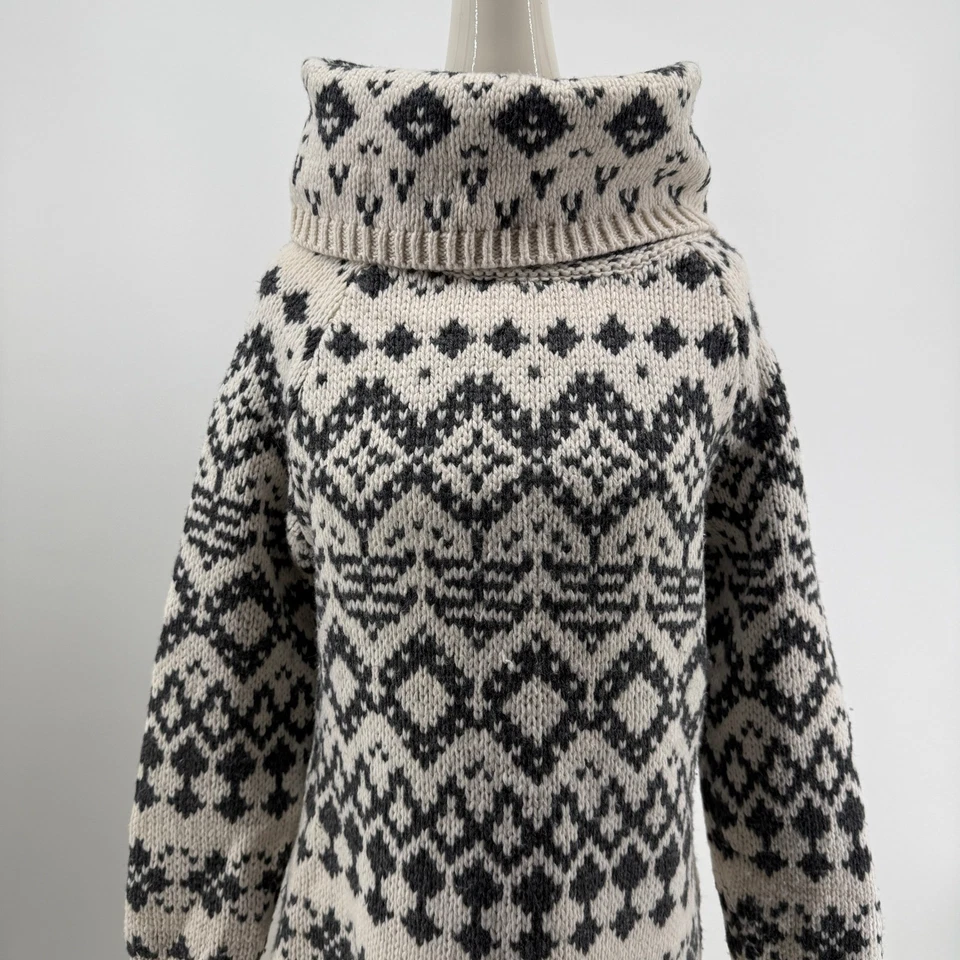 Suéter Fair Isle de mezcla de lana tallada con volantes M para mujer gris marfil tejido nórdico cuello capucha Foto 2 de 4