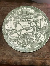 Rare Vintage Cape Cod Massachusetts Souvenir Plate Sage And Cream Gorgeous