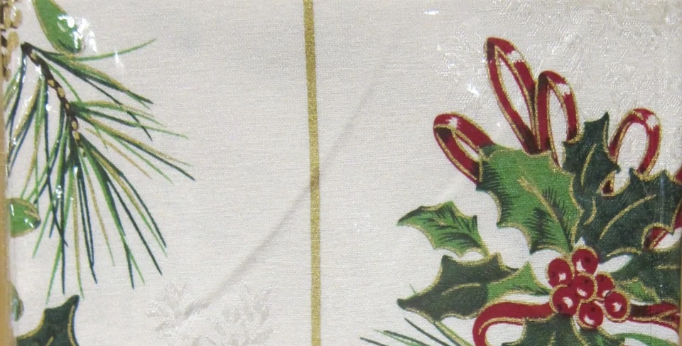 🎄Lenox HOLIDAY GREETINGS 60 x 120” Ivory Tablecloth Christmas Ribbon Holly Pine - Image 4 of 4