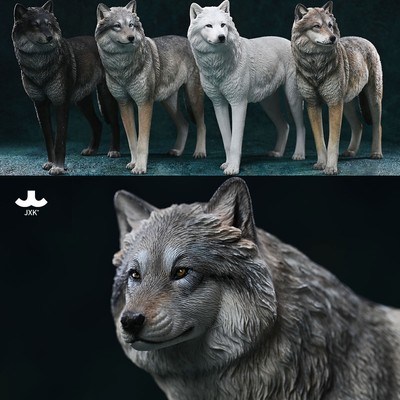 JXK 1/6 Arctic Wolf Model Canis Lupus Arctos Figure Wild Animal Collector Decor