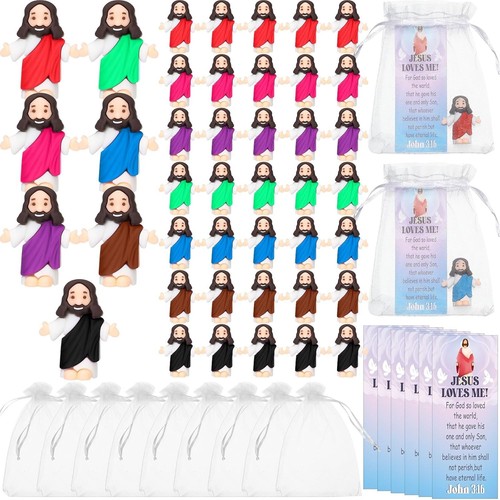 Barydat 75 Sets Mini Jesus Figurines Easter Toys Little Tiny Mixed Colors