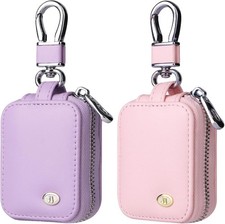 2 PCS Earbud Case with Keychain Portable PU Leather Headphone Storage Bag Shell