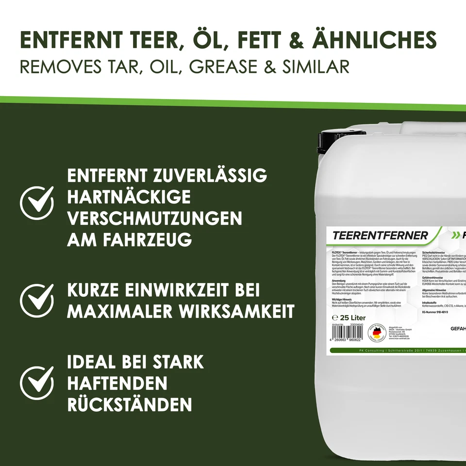 Flotex® Professional Tar Remover Car 25L Dissolves Tar Bitumen Grease Tree Resin Remover - Image 2 of 4