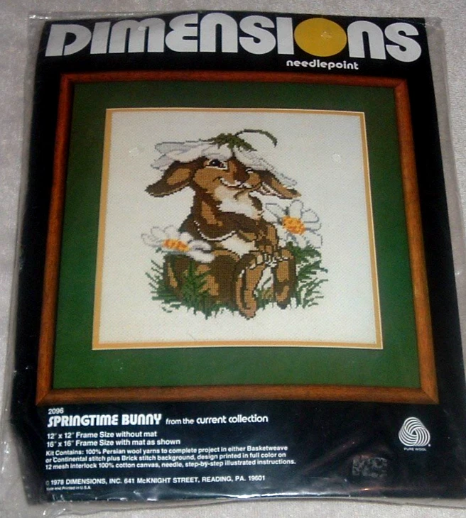 1978 MCM Dimensions Needlepoint Kit "Springtime Bunny" Rabbit ~ PQ - Image 2 of 3