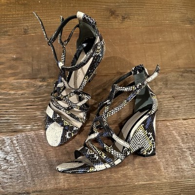 Derek Lam 10 Crosby Snake Print Ankle Strap Wedge Open Toe Heeled Sandals 8 M