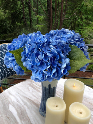 3 PCS 21'' Dark Blue Artificial Hydrangeas Silk Flowers Latex Real Touch Faux ...